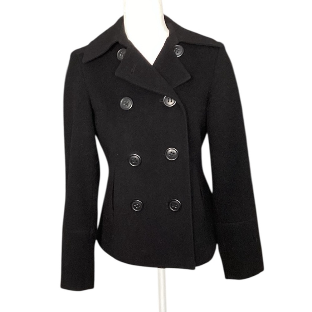 Vintage Express Black Wool Blend Double Breasted Pea Coat Size 4
